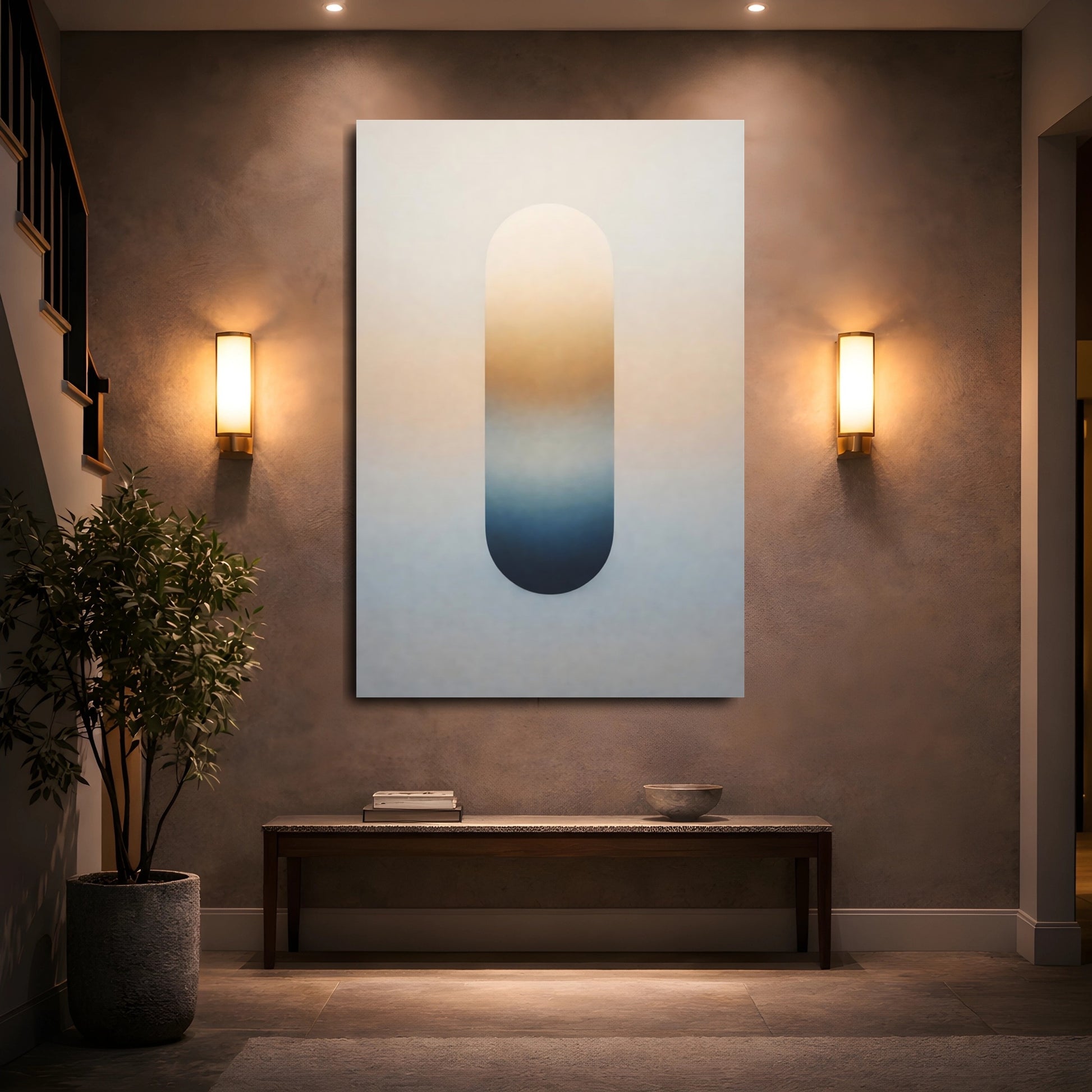 Abstract Gradient Block Orange Blue Gradient shown as front canvas room wall art