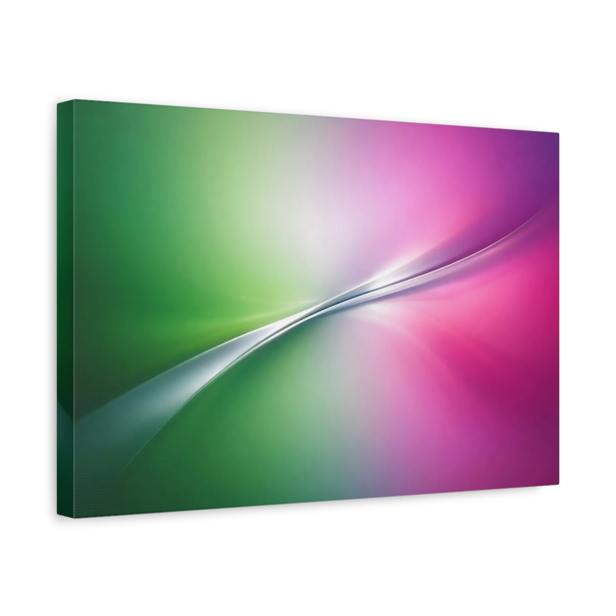 Side Mockup 4. Abstract Abstract Gradient Green Pink Gradient shown as stretched canvas wall art