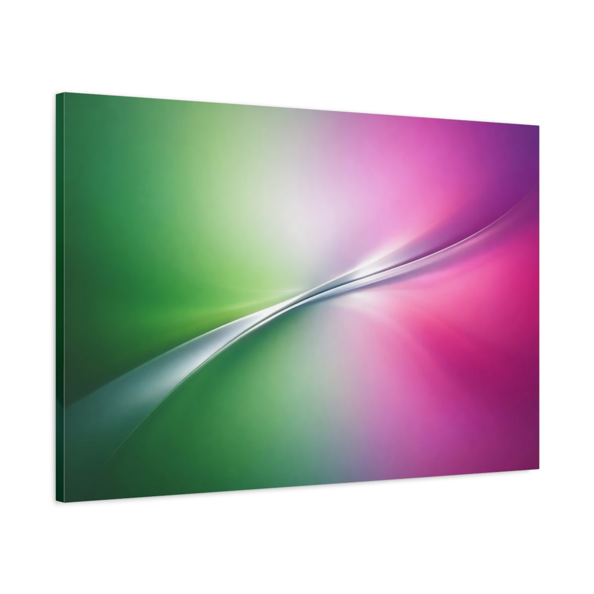 Side Mockup 1. Abstract Abstract Gradient Green Pink Gradient shown as stretched canvas wall art
