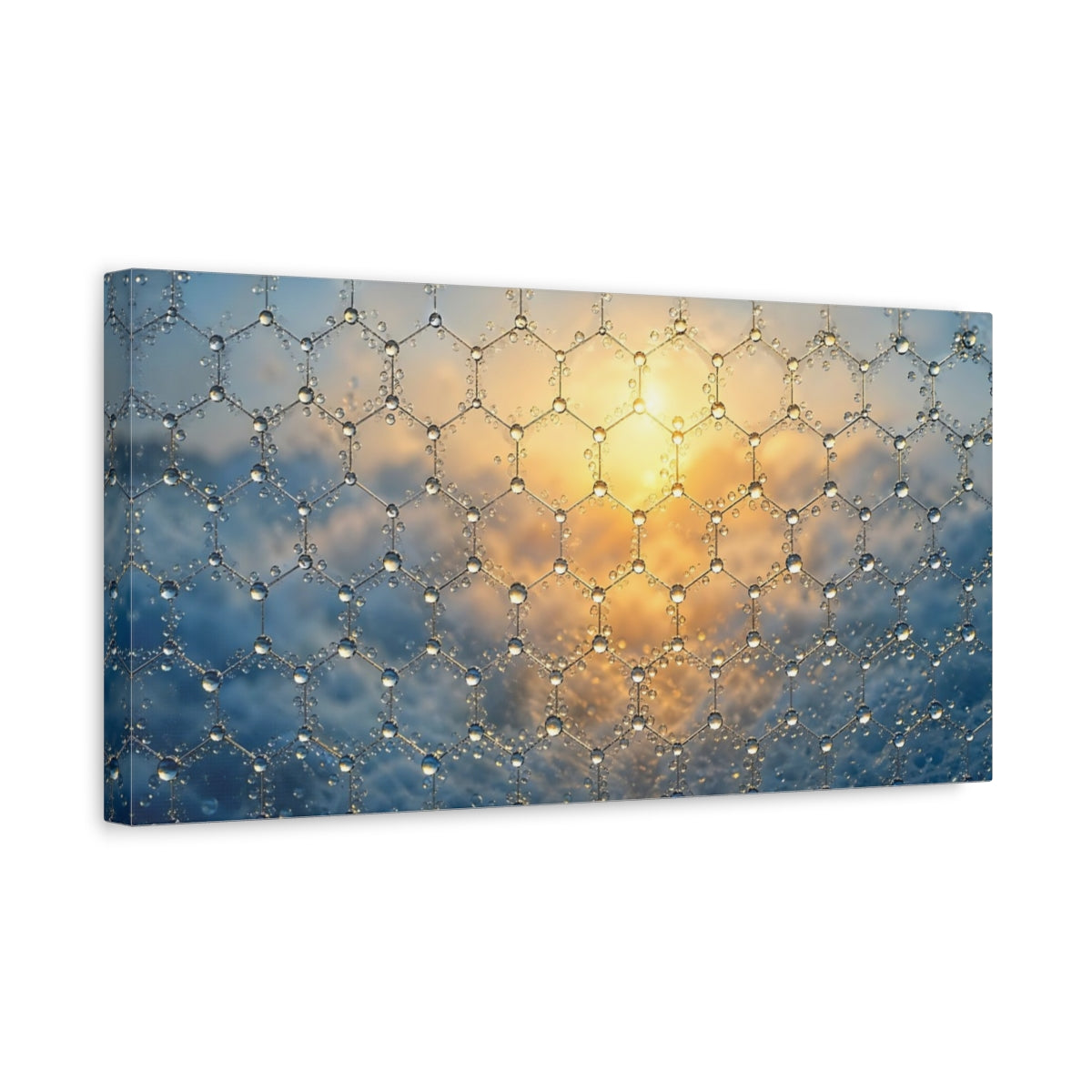 Side Mockup 3. Abstract Graphene Structure Blue Gold Abstract shown as stretched canvas wall art