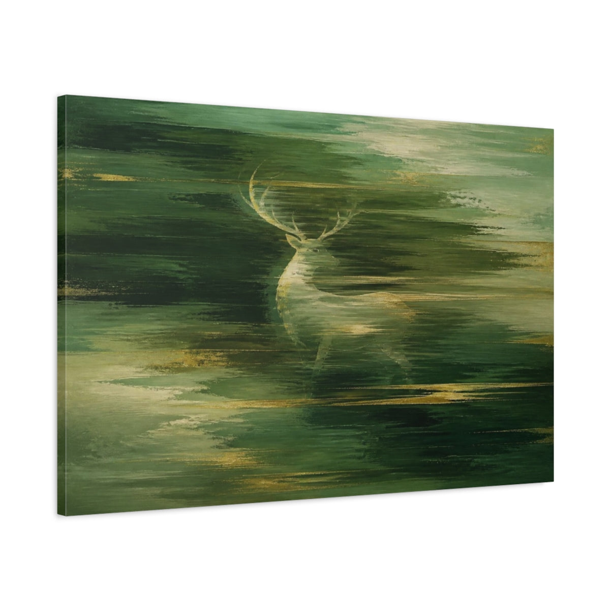 Main Mockup. Abstract Green Stag shown as canvas print