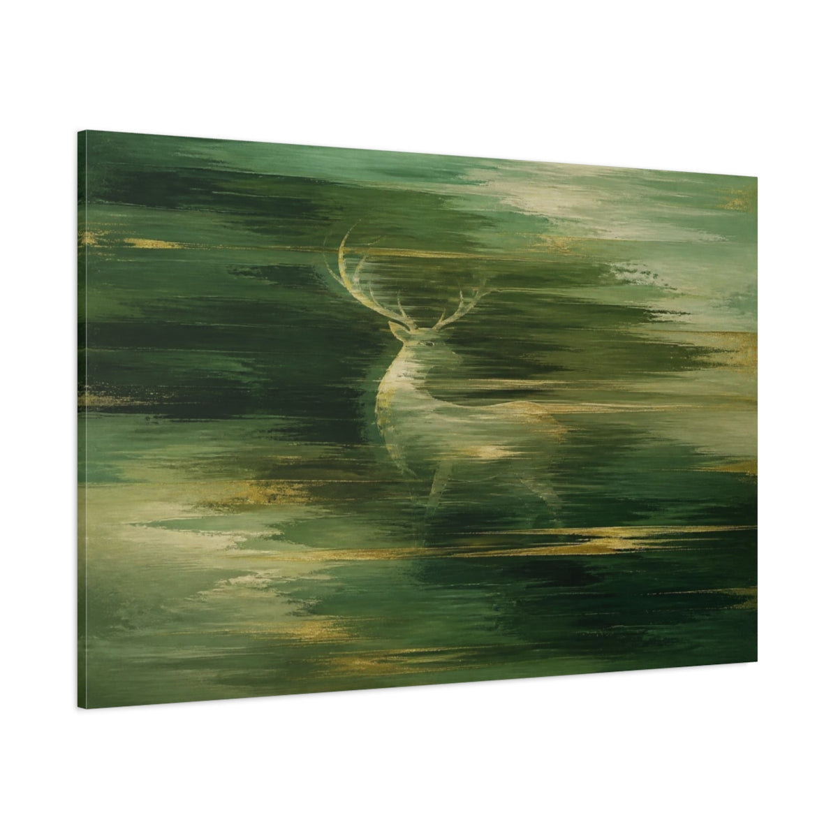 Side Mockup 1. Abstract Green Stag shown as canvas print
