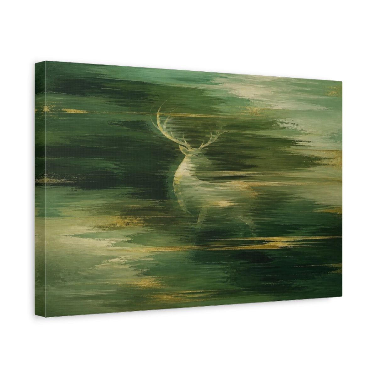 Side Mockup 4. Abstract Green Stag shown as canvas print