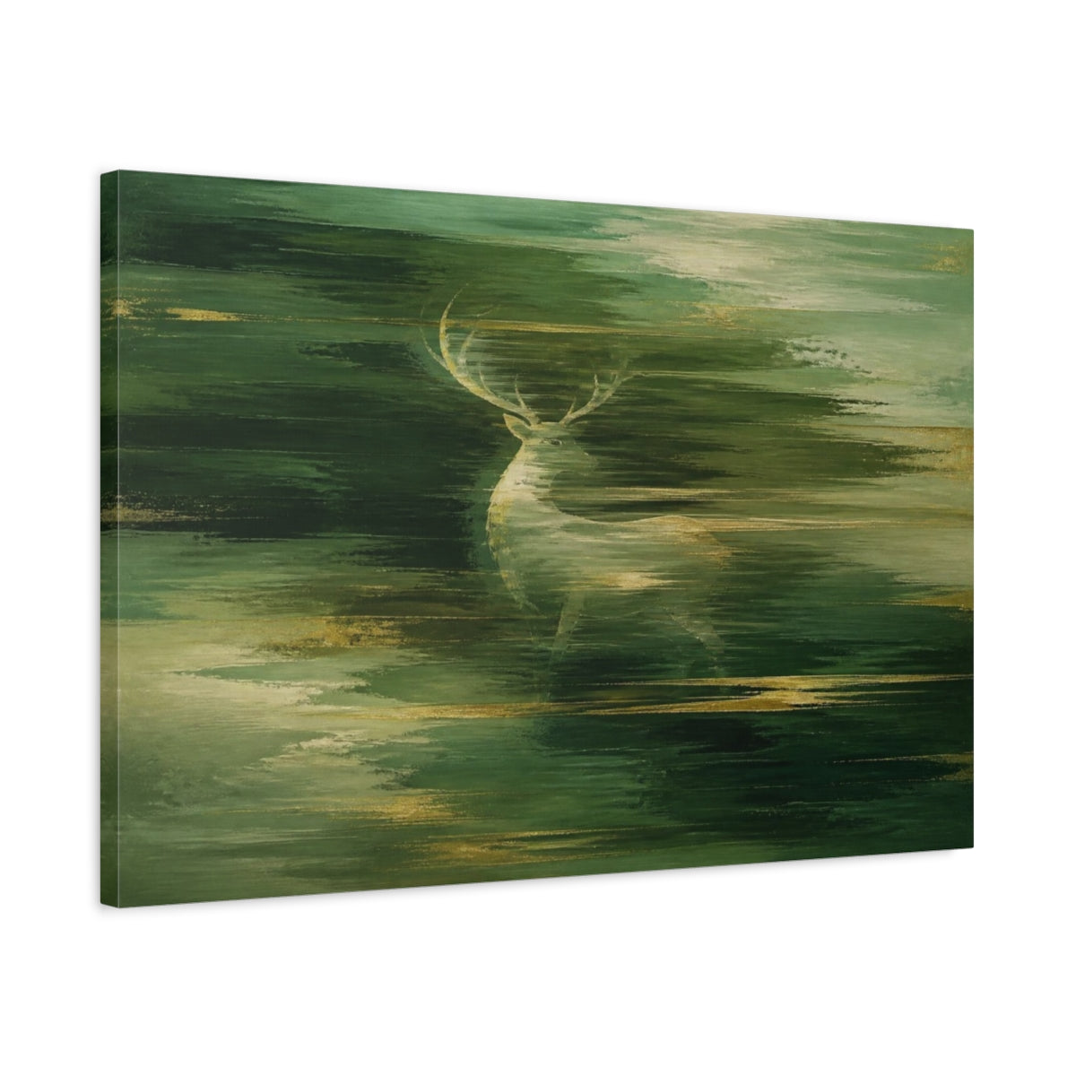 Side Mockup 2. Abstract Green Stag shown as canvas print