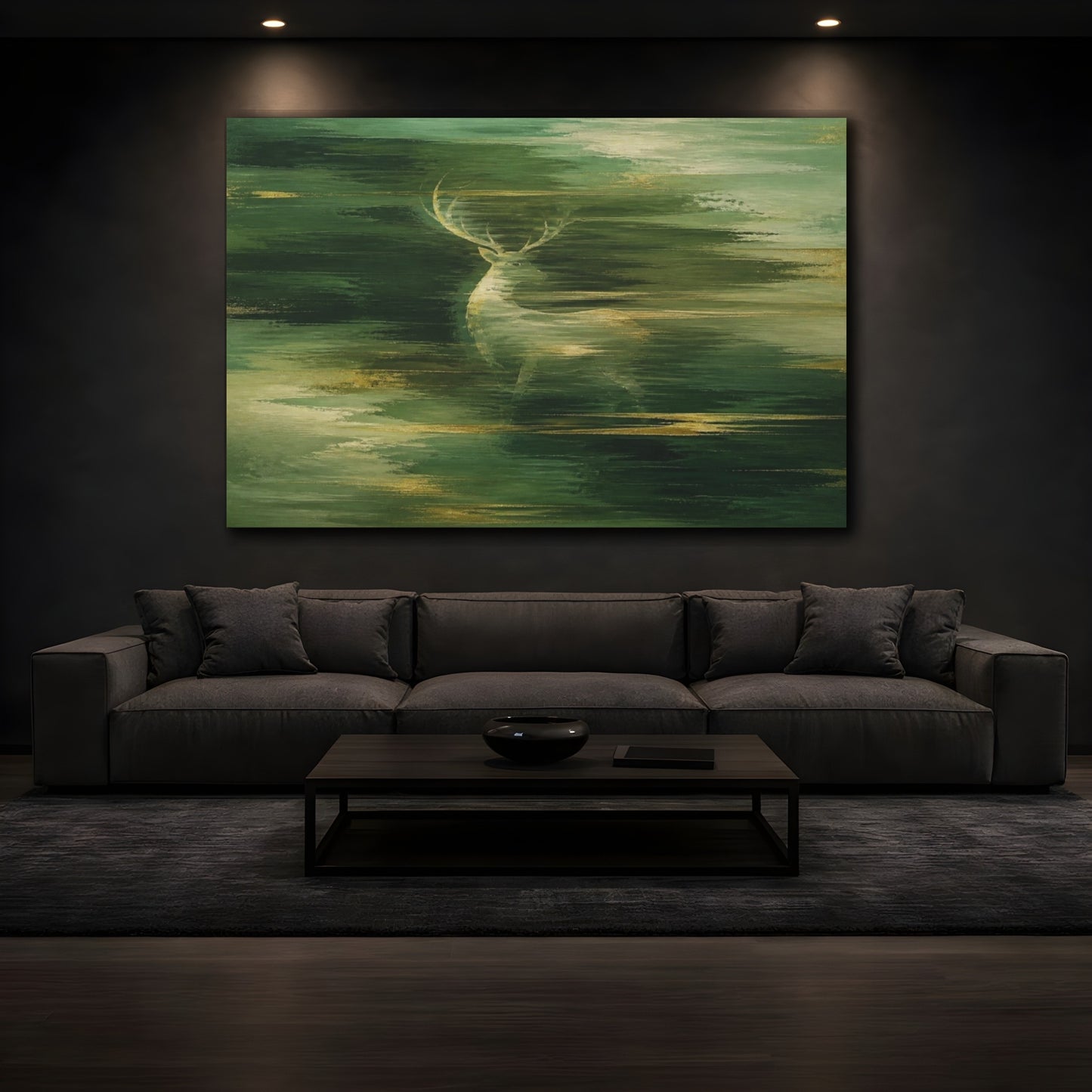 Mockup 3. Abstract Green Stag shown as canvas print