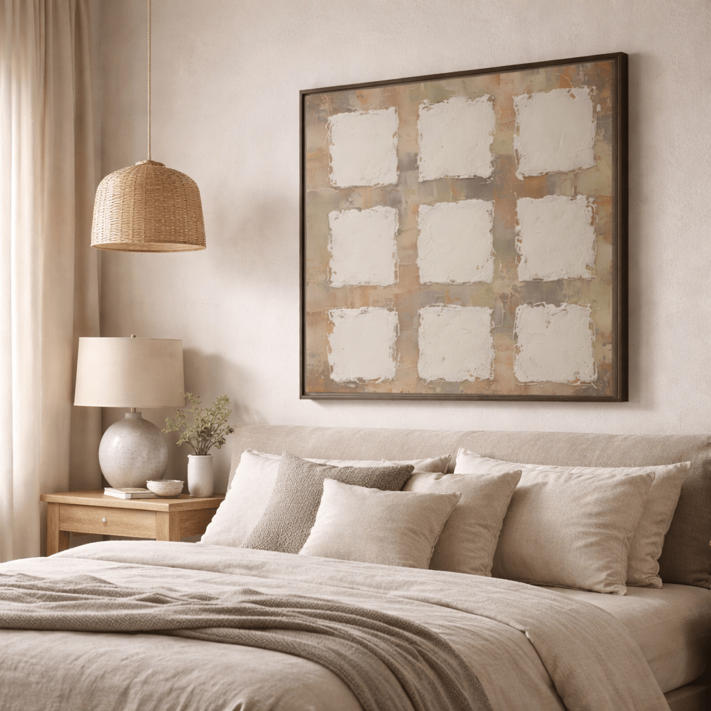 Abstract Grid Wabi Sabi - Framed Canvas Wall Art Print - YesArtYes