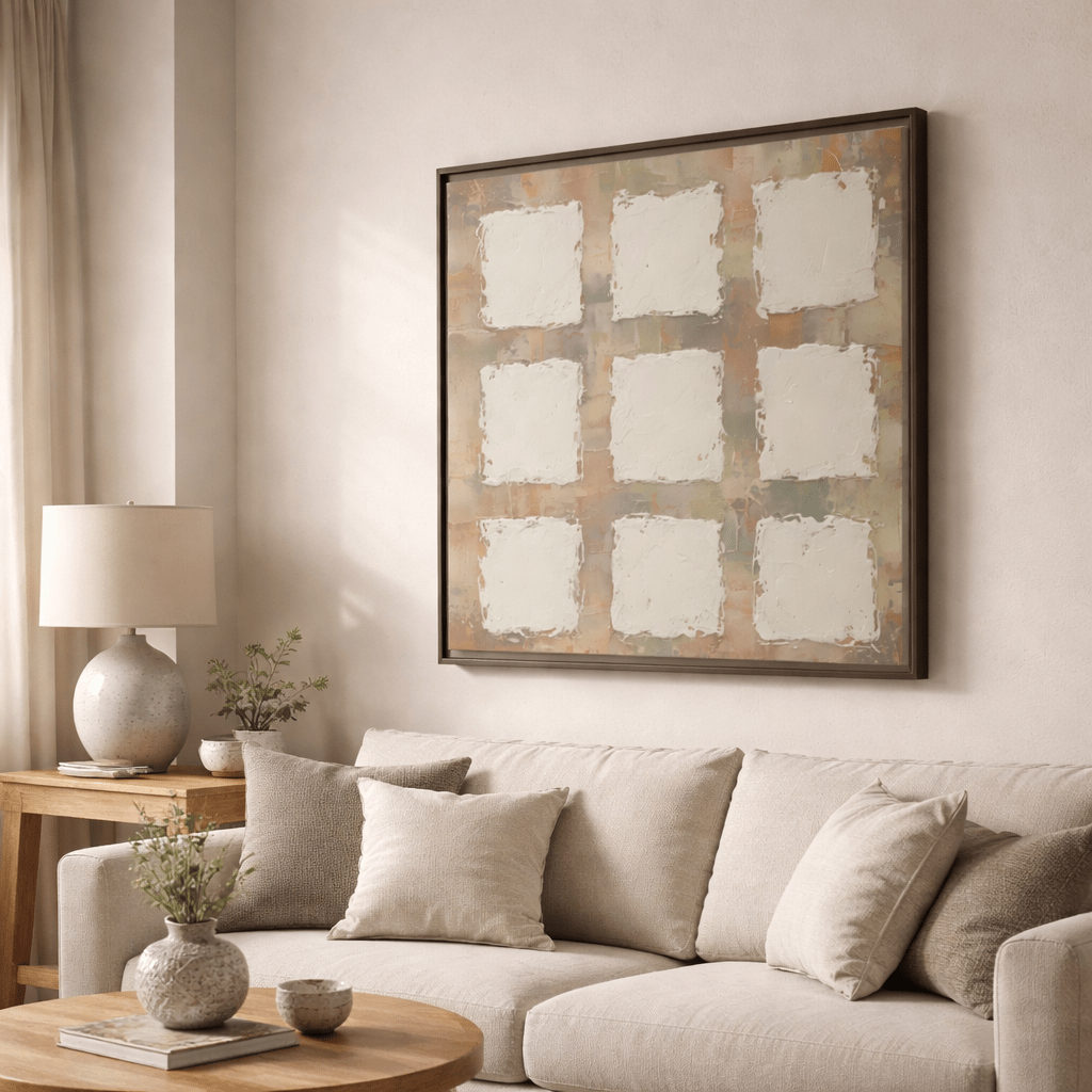 Abstract Grid Wabi Sabi - Framed Canvas Wall Art Print - YesArtYes