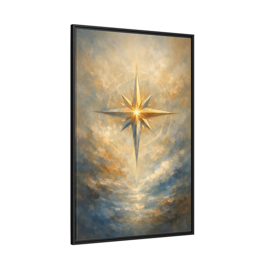 Main Mockup. Abstract Guiding Star Abstract Star Gold shown as stretched canvas wall art