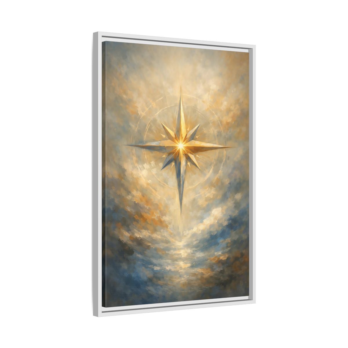 Side Mockup 11. Abstract Guiding Star Abstract Star Gold shown as stretched canvas wall art