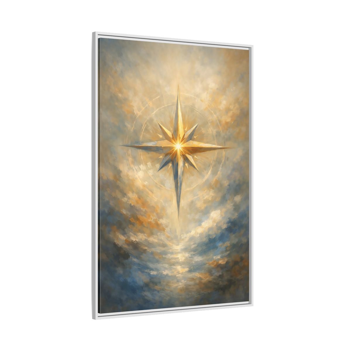 Side Mockup 7. Abstract Guiding Star Abstract Star Gold shown as stretched canvas wall art