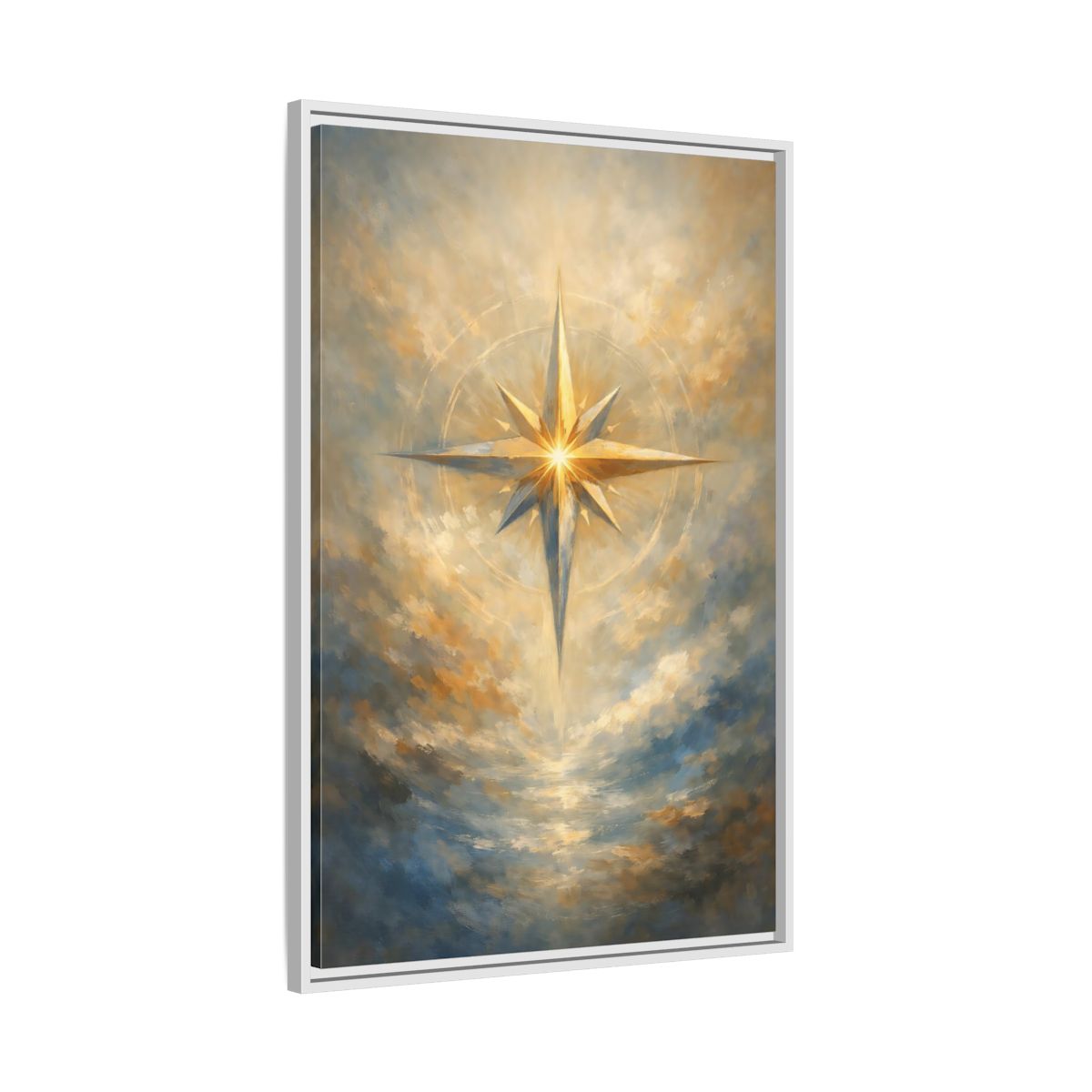 Side Mockup 9. Abstract Guiding Star Abstract Star Gold shown as stretched canvas wall art