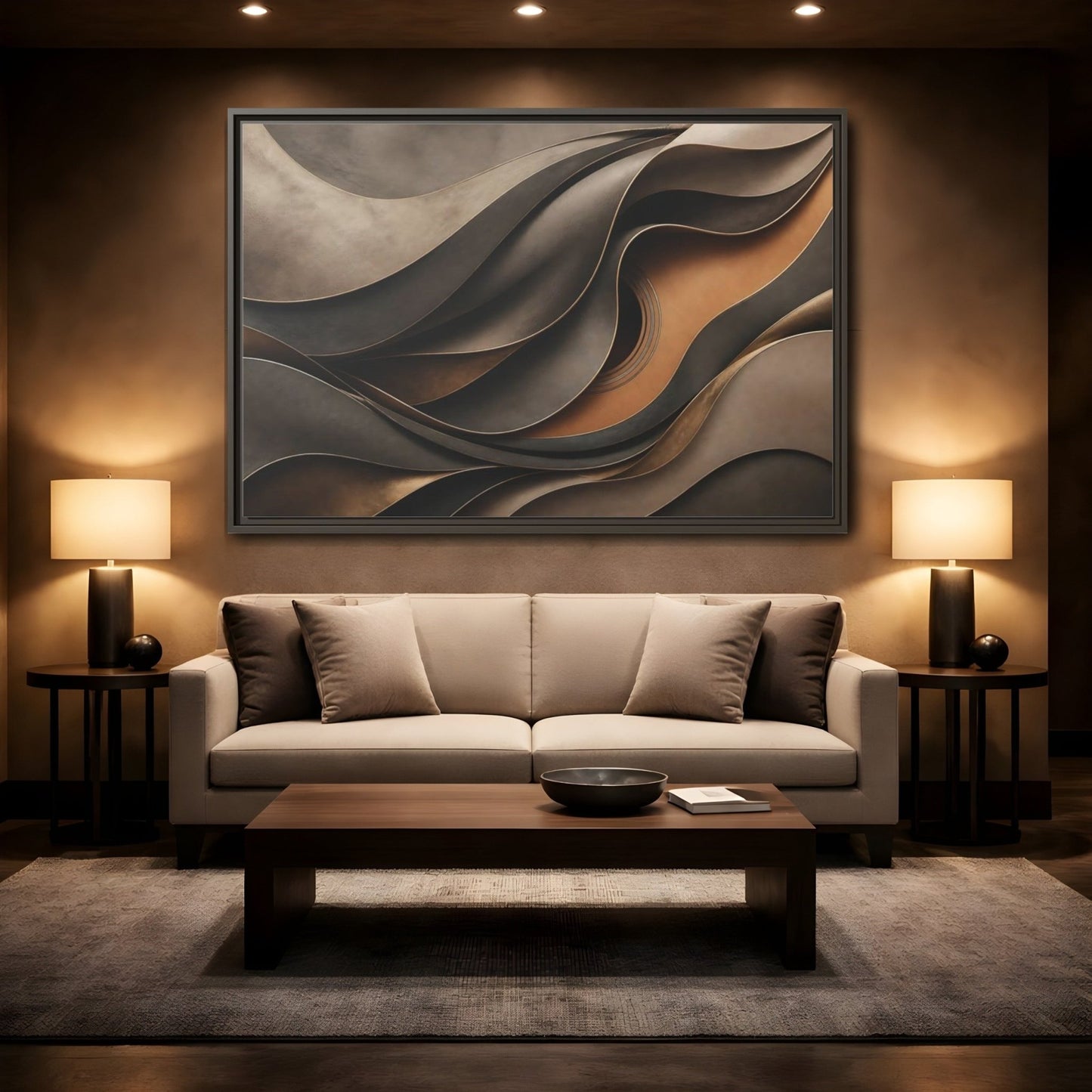 Abstract Guitar Brown Gold Framed Canvas Print Wall Art – modern Living Room, Above Fireplace - YesArtYes