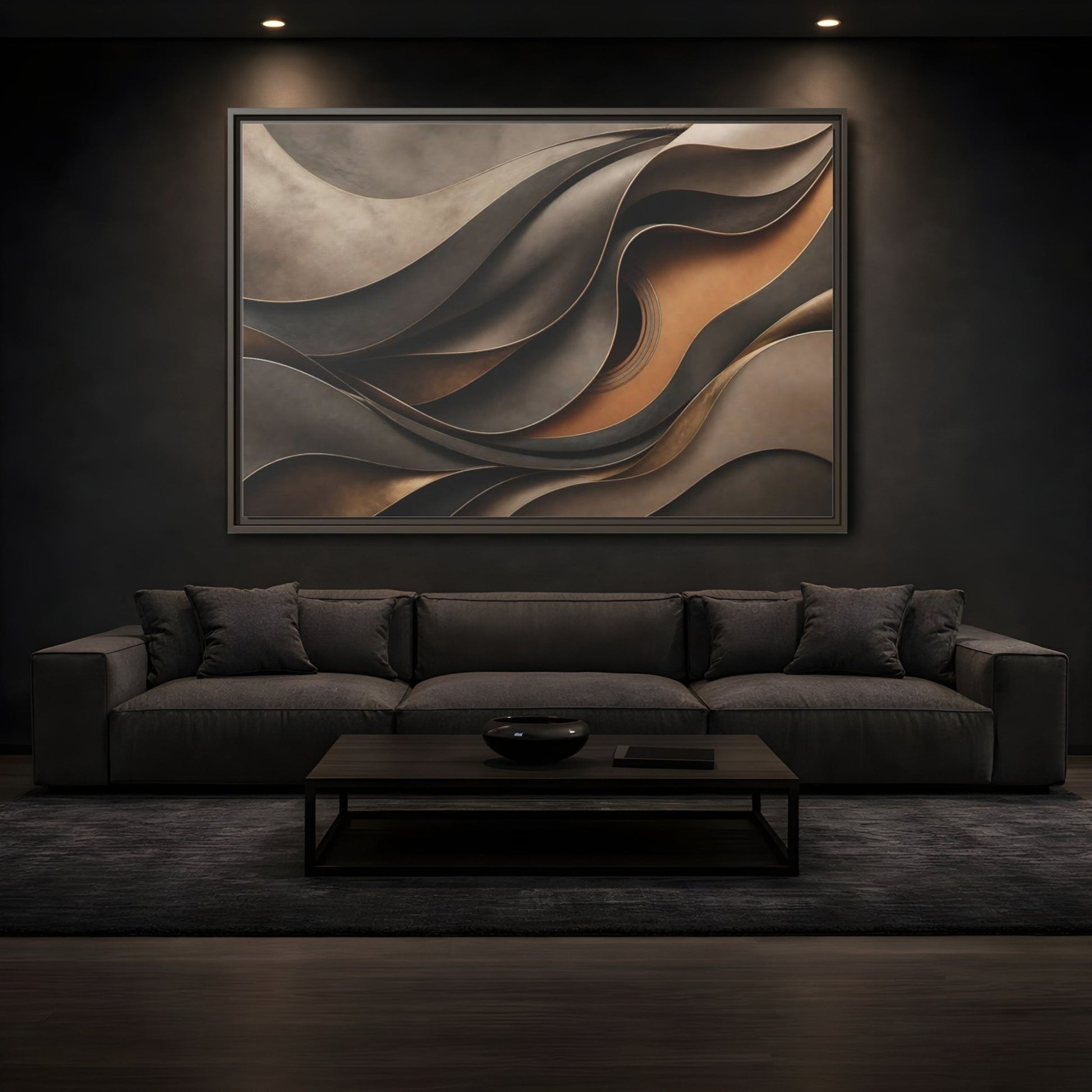 Abstract Guitar Brown Gold Framed Canvas Print Wall Art – modern Living Room, Above Fireplace - YesArtYes