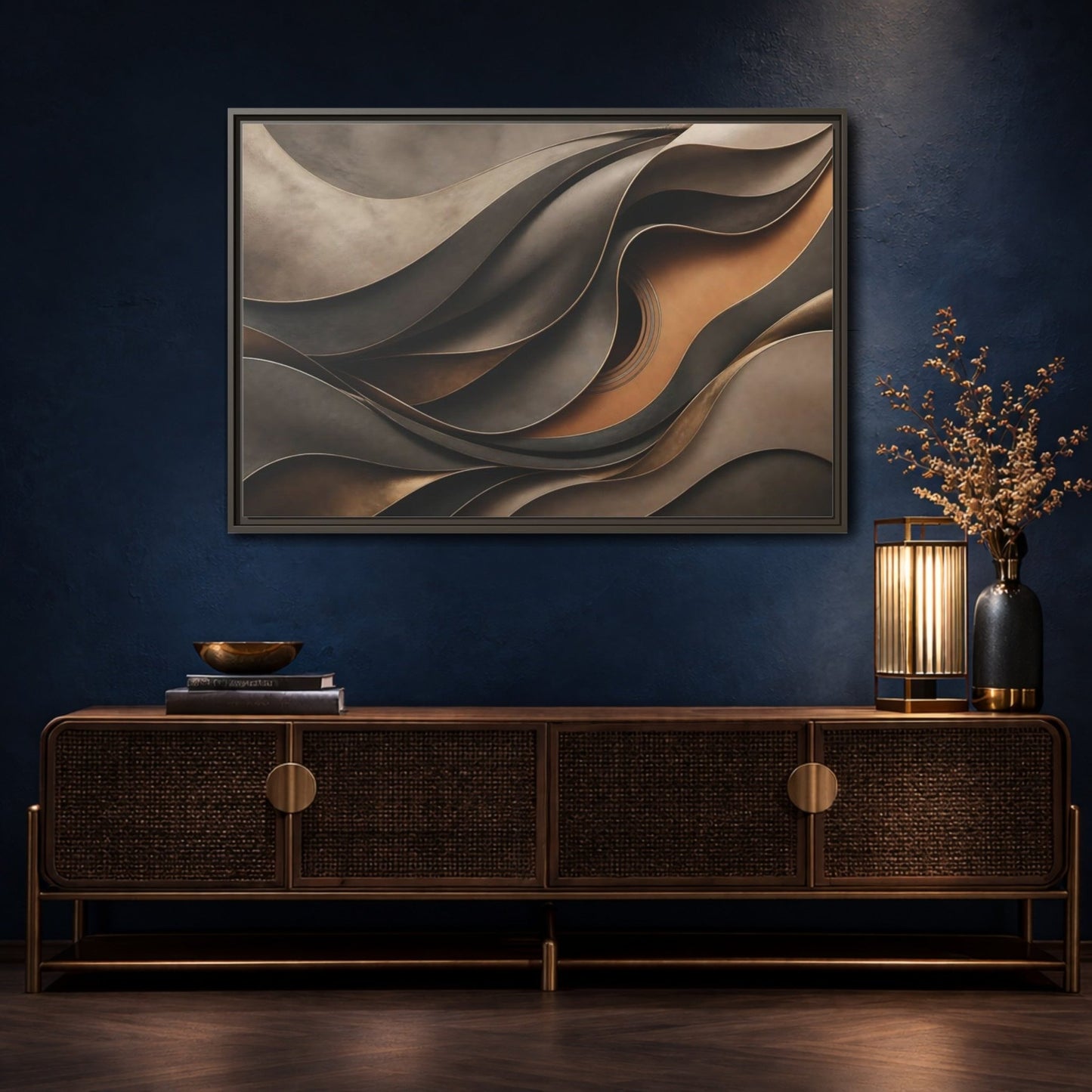 Abstract Guitar Brown Gold Framed Canvas Print Wall Art – modern Living Room, Above Fireplace - YesArtYes