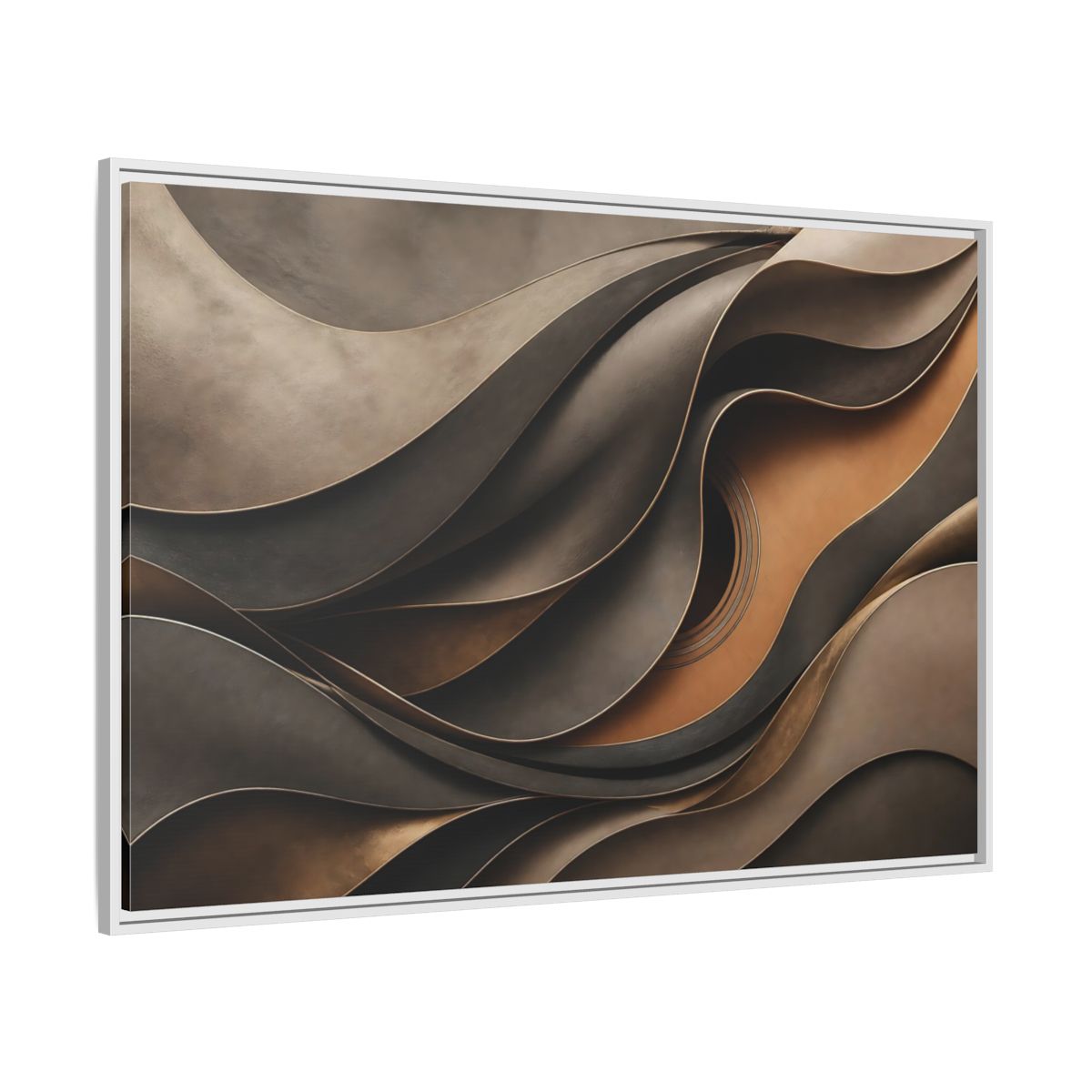 Side Mockup 7. Abstract Guitar Brown Gold Guitar shown as framed canvas print