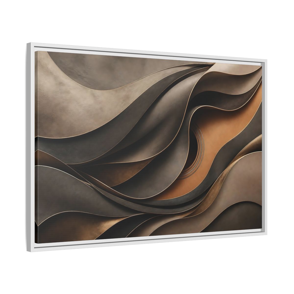 Side Mockup 9. Abstract Guitar Brown Gold Guitar shown as framed canvas print