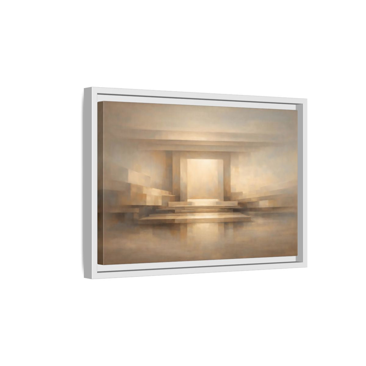 Side Mockup 4. Abstract Abstract Hall Neutral Geometric shown as stretched canvas wall art