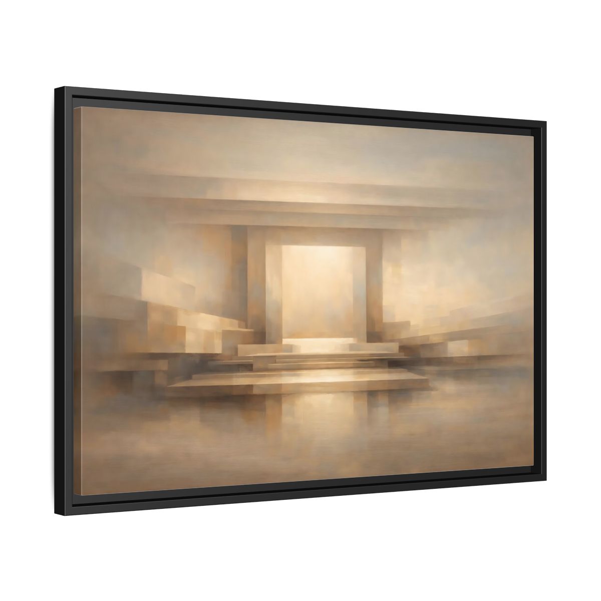Side Mockup 14. Abstract Abstract Hall Neutral Geometric shown as stretched canvas wall art