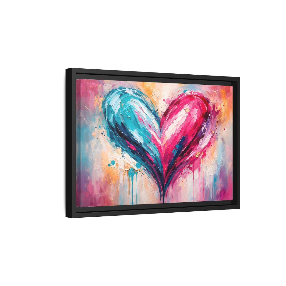 Side Mockup 6. Abstract Abstract Heart Pink And Blue shown as stretched canvas wall art