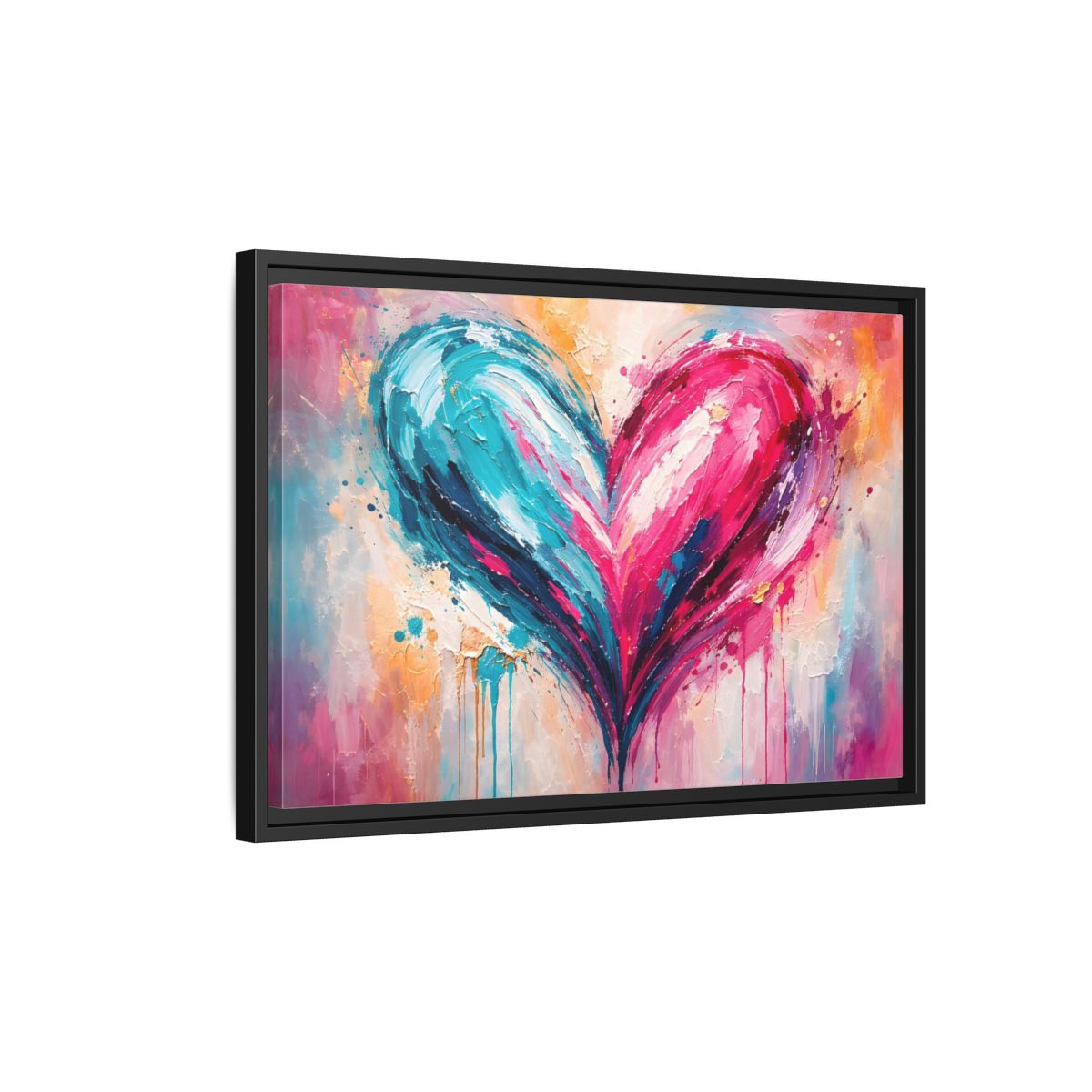 Side Mockup 3. Abstract Abstract Heart Pink And Blue shown as stretched canvas wall art