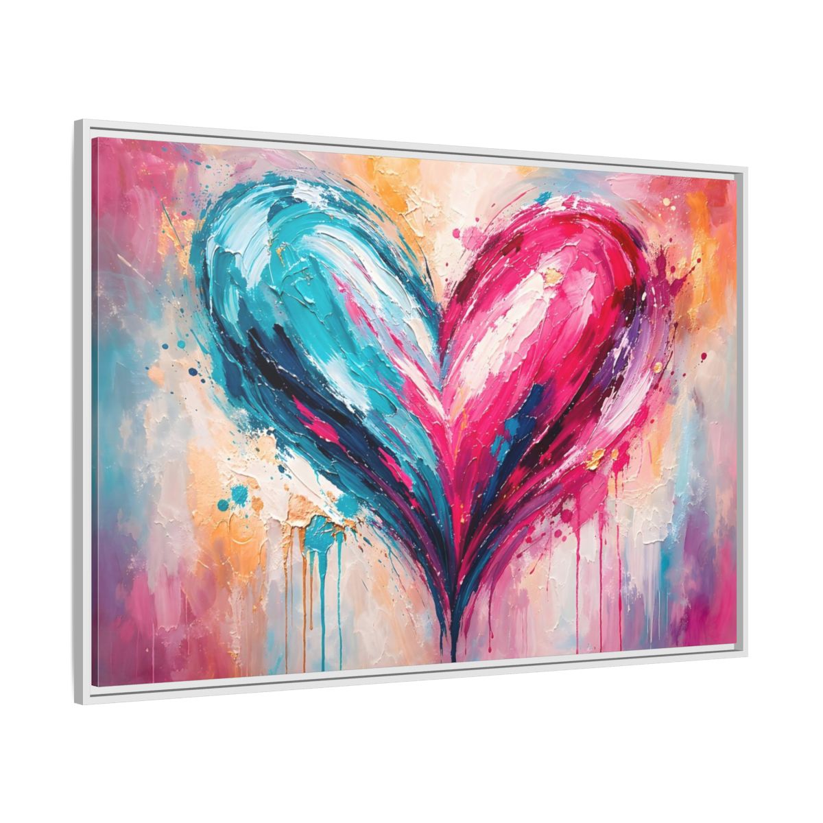 Side Mockup 7. Abstract Abstract Heart Pink And Blue shown as stretched canvas wall art