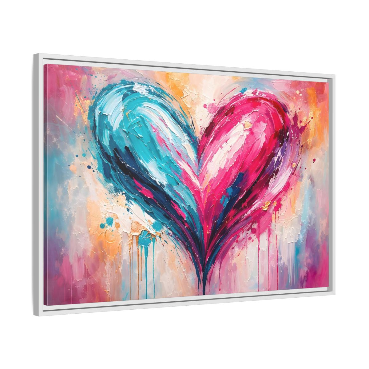 Side Mockup 8. Abstract Abstract Heart Pink And Blue shown as stretched canvas wall art