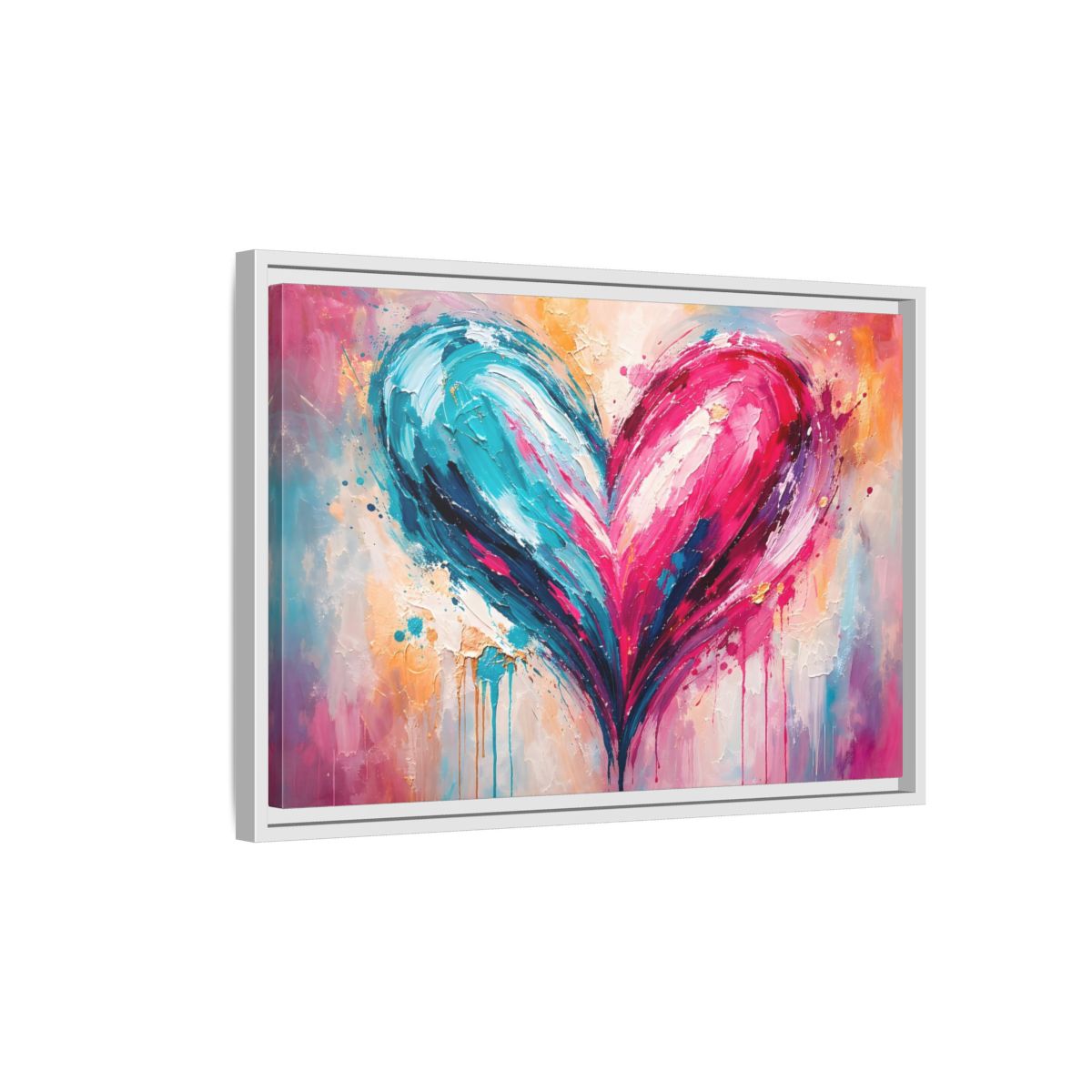 Side Mockup 1. Abstract Abstract Heart Pink And Blue shown as stretched canvas wall art