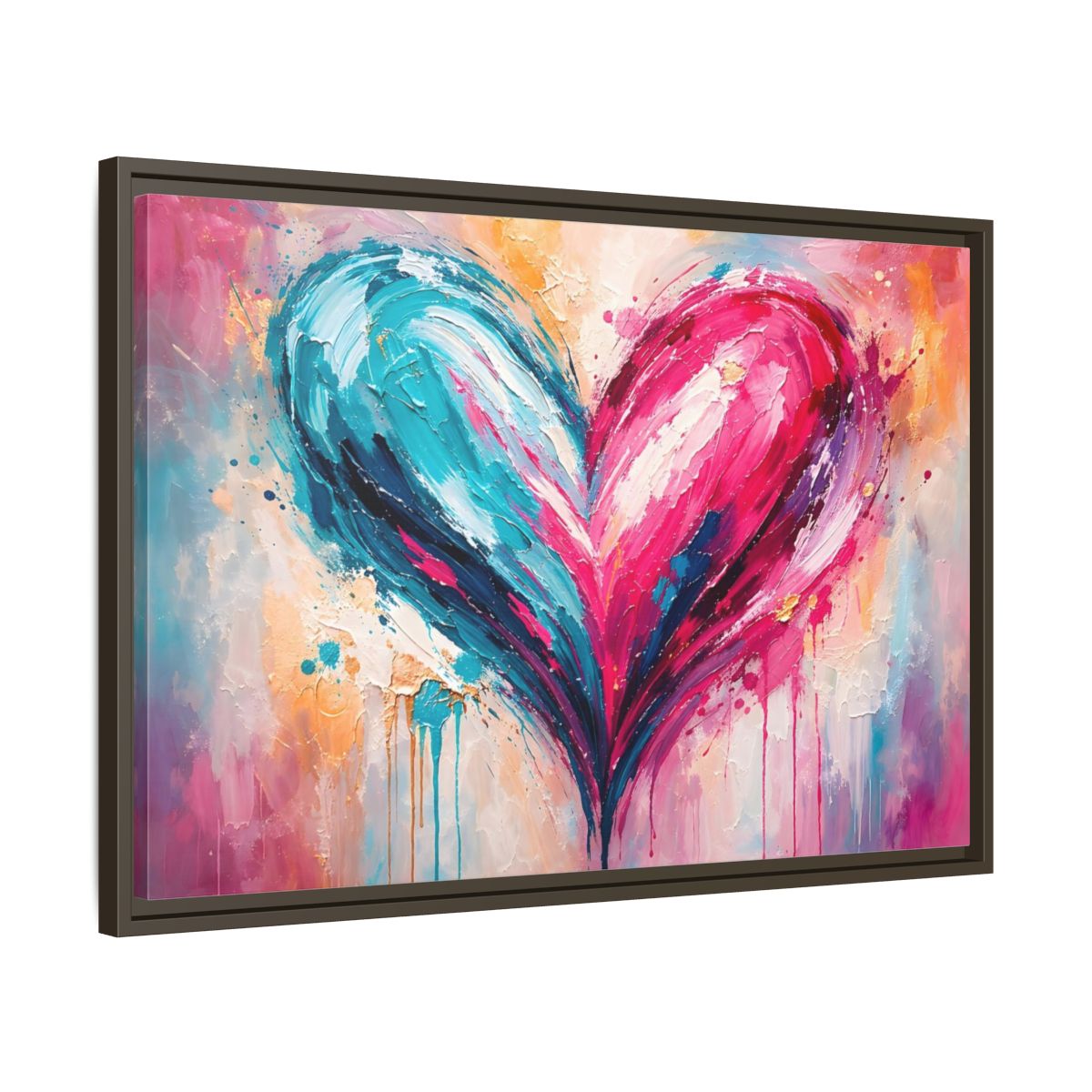 Side Mockup 11. Abstract Abstract Heart Pink And Blue shown as stretched canvas wall art