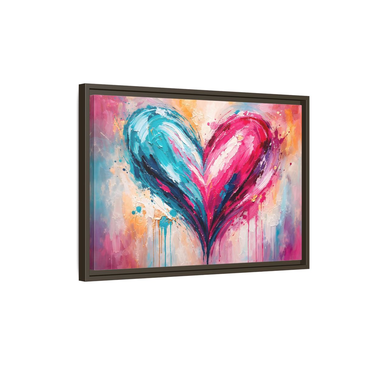 Side Mockup 2. Abstract Abstract Heart Pink And Blue shown as stretched canvas wall art