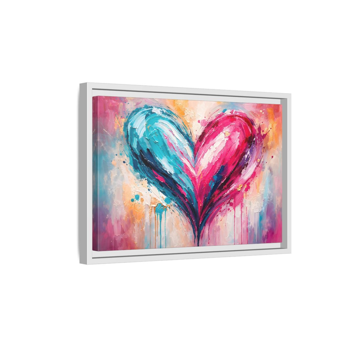Side Mockup 4. Abstract Abstract Heart Pink And Blue shown as stretched canvas wall art