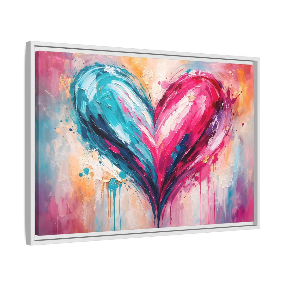Side Mockup 10. Abstract Abstract Heart Pink And Blue shown as stretched canvas wall art