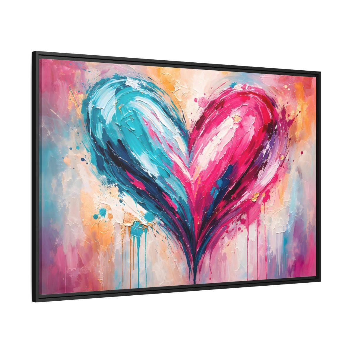 Side Mockup 12. Abstract Abstract Heart Pink And Blue shown as stretched canvas wall art