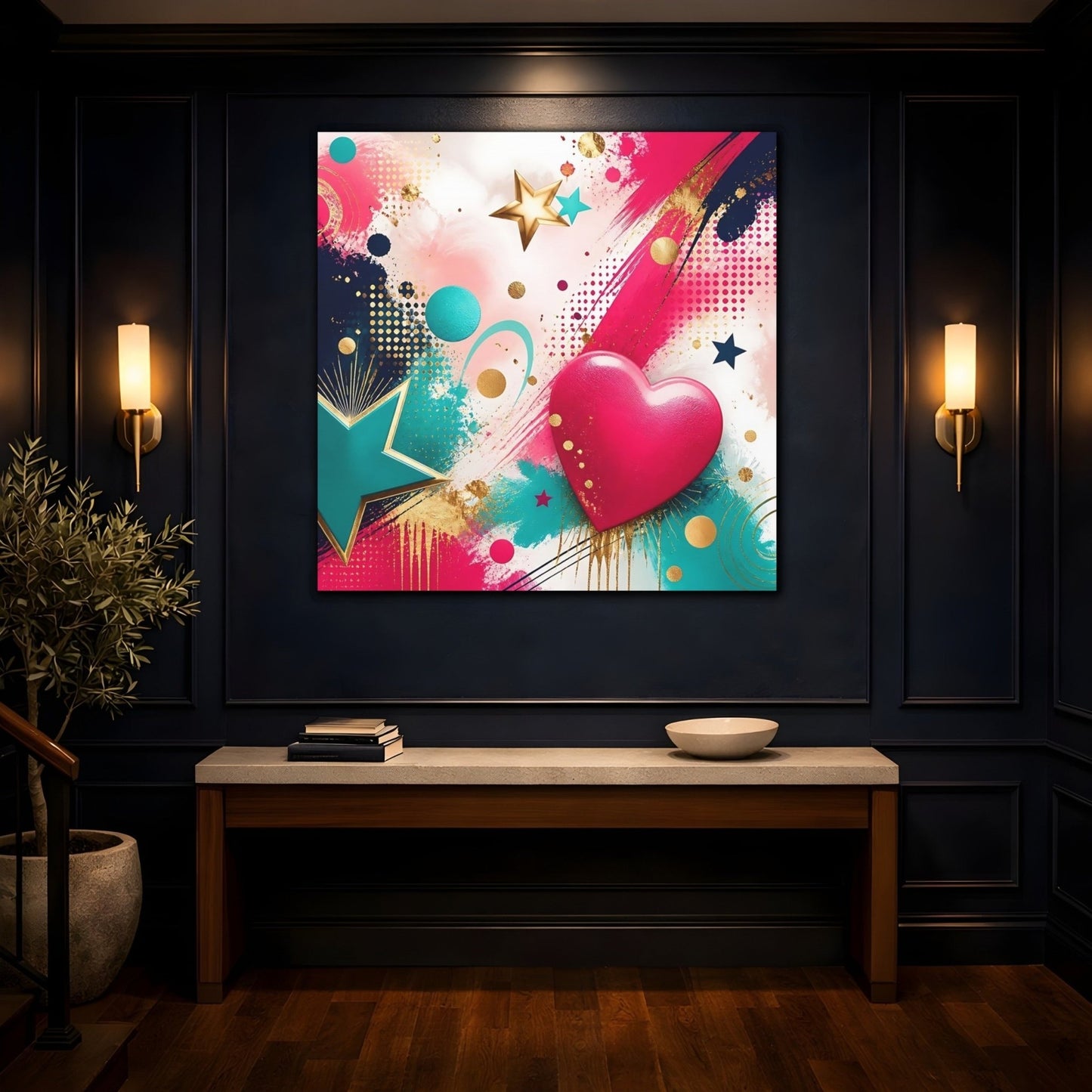 Abstract Heart Pink Gold Canvas Print – Living Room, Above Fireplace, Multi-color - YesArtYes