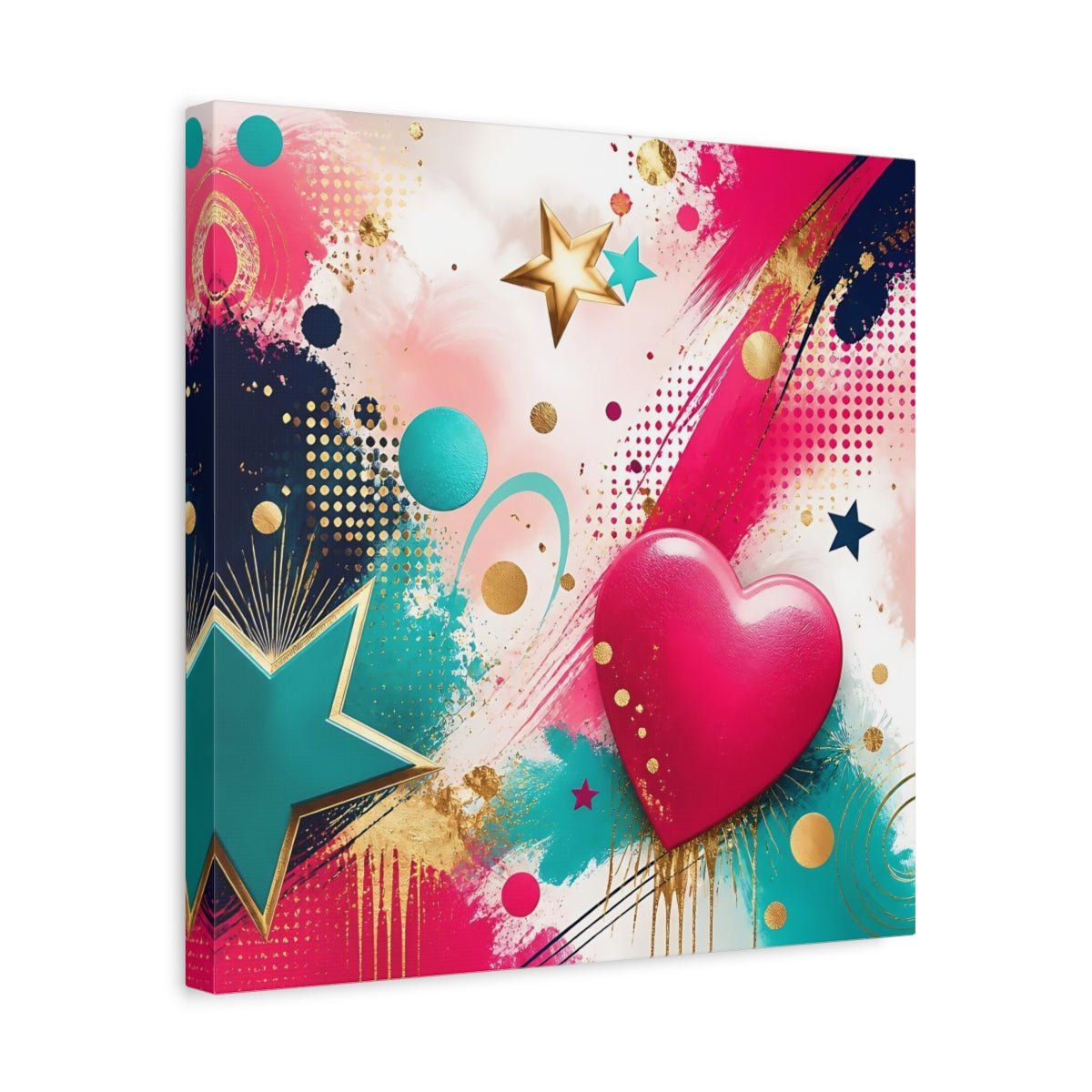 Abstract Heart Pink Gold Canvas Print – Living Room, Above Fireplace, Multi-color - YesArtYes