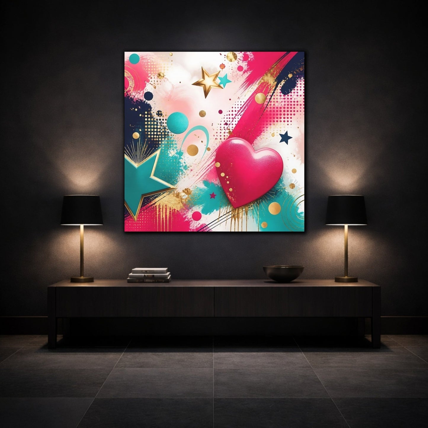 Abstract Heart Pink Gold Canvas Print – Living Room, Above Fireplace, Multi-color - YesArtYes