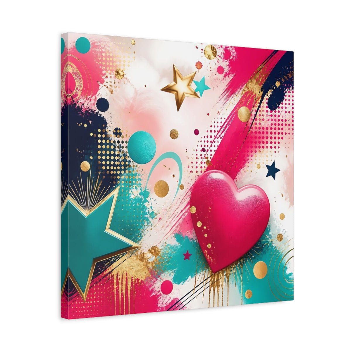 Abstract Heart Pink Gold Canvas Print – Living Room, Above Fireplace, Multi-color - YesArtYes