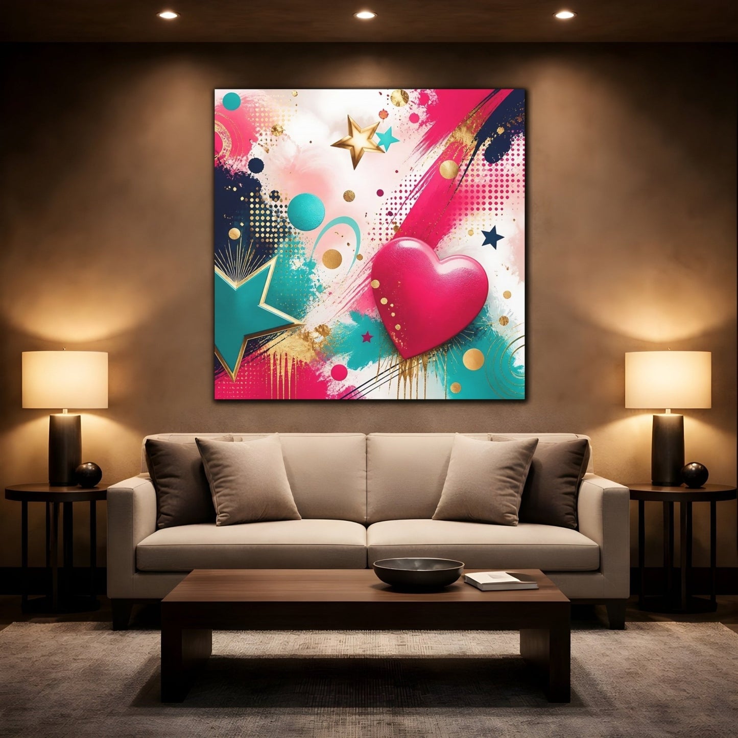 Abstract Heart Pink Gold Canvas Print – Living Room, Above Fireplace, Multi-color - YesArtYes
