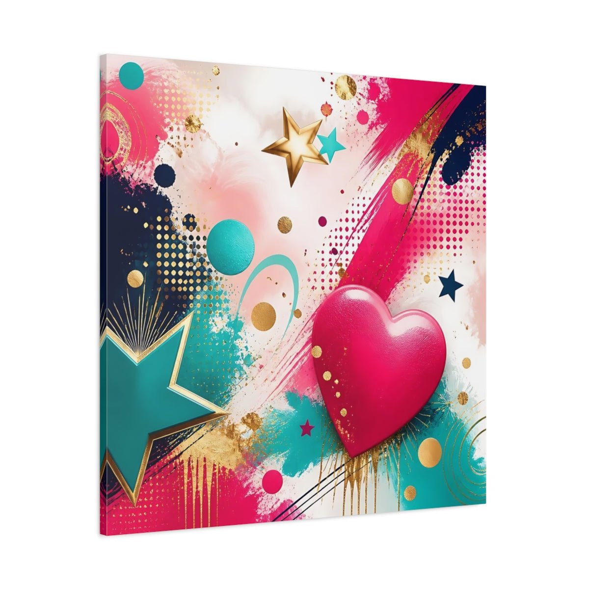 Abstract Heart Pink Gold Canvas Print – Living Room, Above Fireplace, Multi-color - YesArtYes