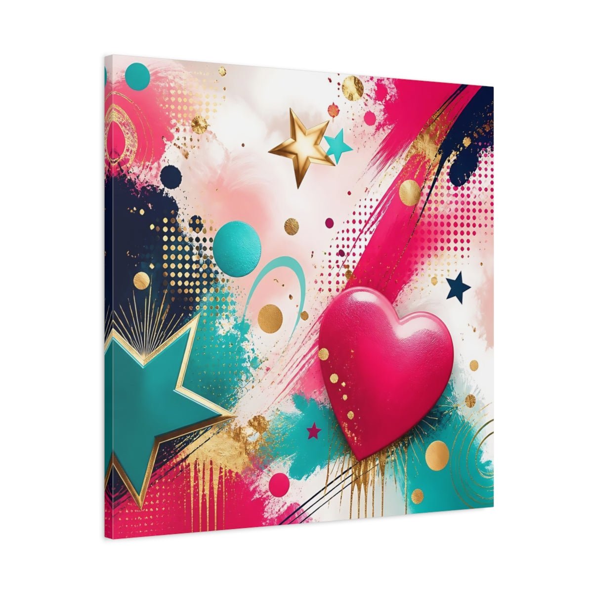 Abstract Heart Pink Gold Canvas Print – Living Room, Above Fireplace, Multi-color - YesArtYes