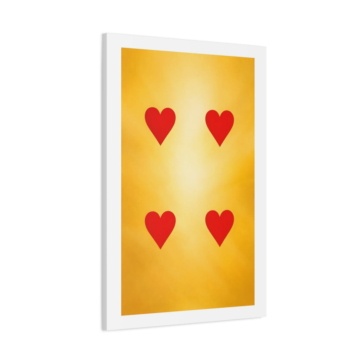 Side Mockup 1. Abstract Hearts Red And Gold shown as stretched canvas wall art