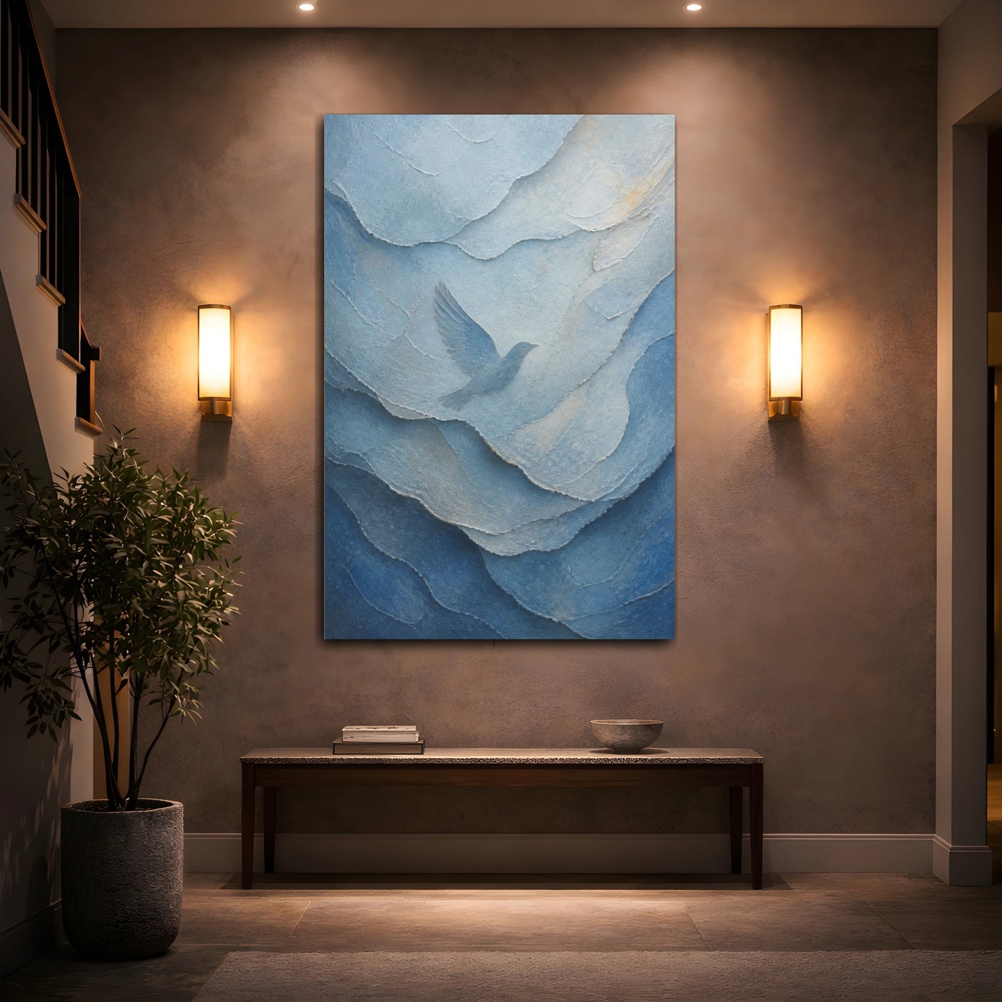 Mockup 2. Abstract Hidden Bird shown as canvas print