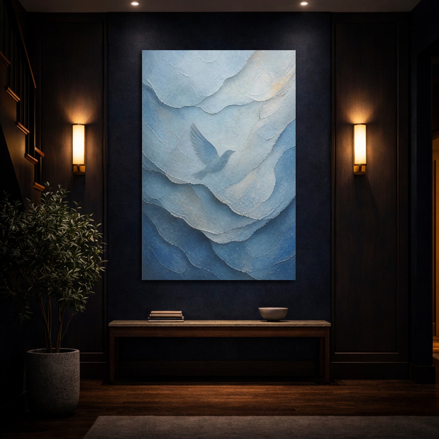 Mockup 4. Abstract Hidden Bird shown as canvas print