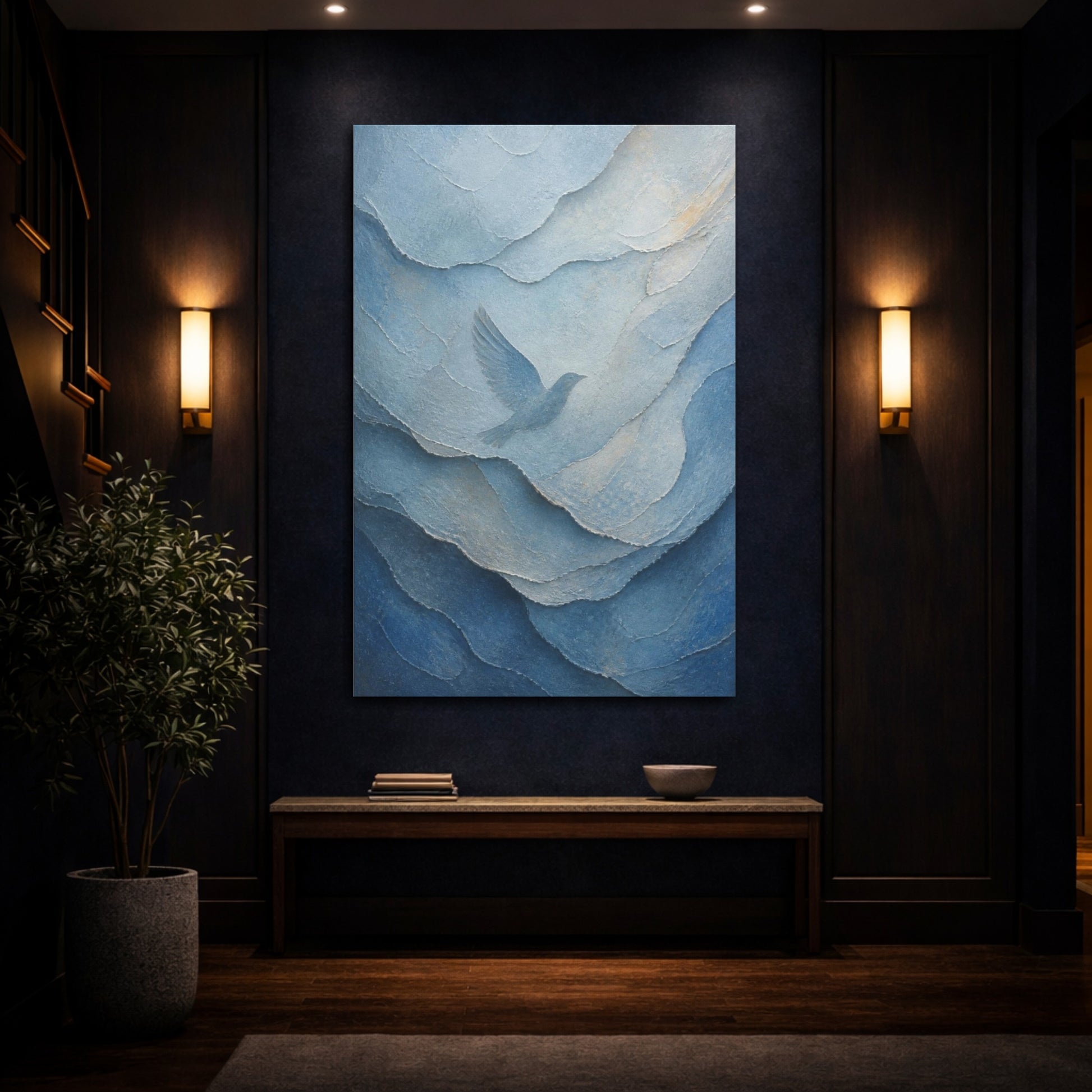 Mockup 4. Abstract Hidden Bird shown as canvas print