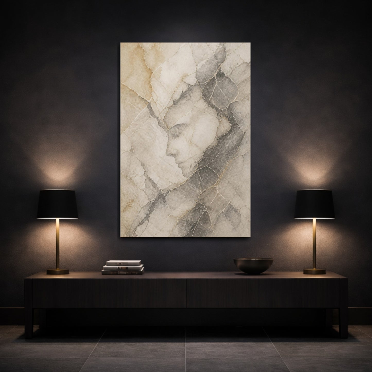 Mockup 3. Abstract Hidden Face Profile shown as canvas print