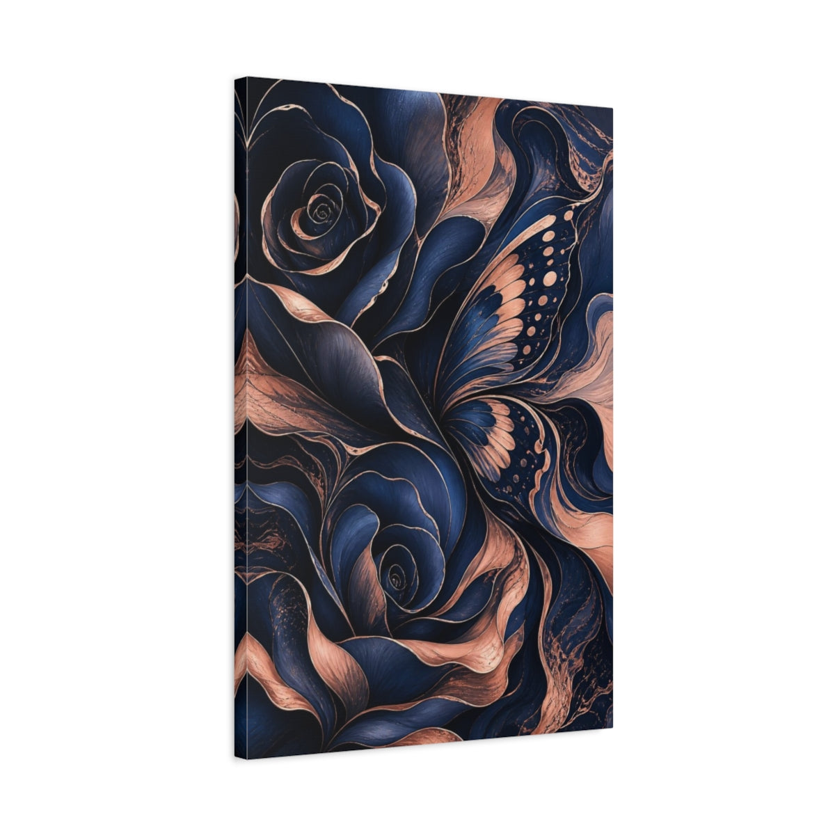 Side Mockup 2. Abstract Hidden Rose Wing shown as canvas print
