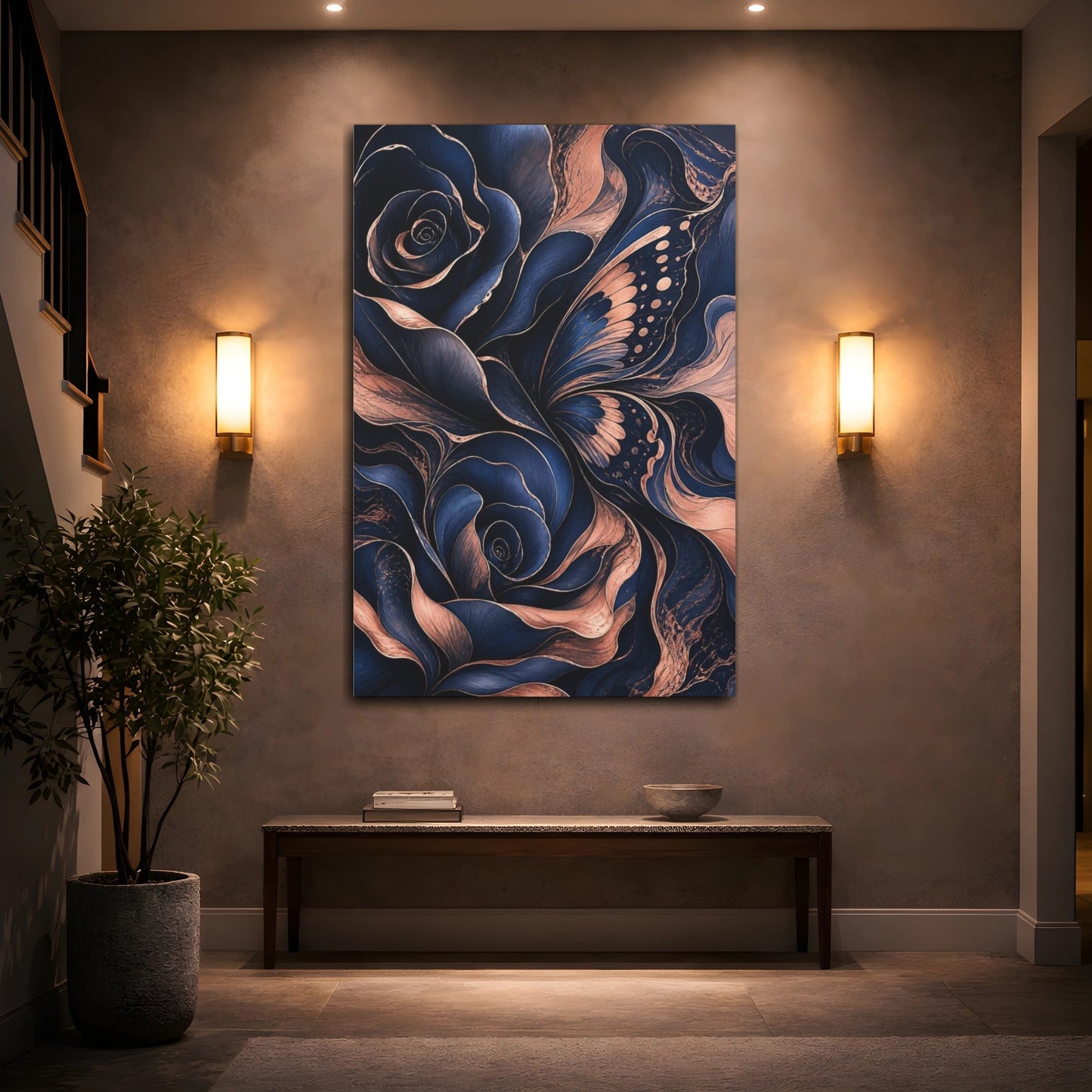 Mockup 2. Abstract Hidden Rose Wing shown as canvas print