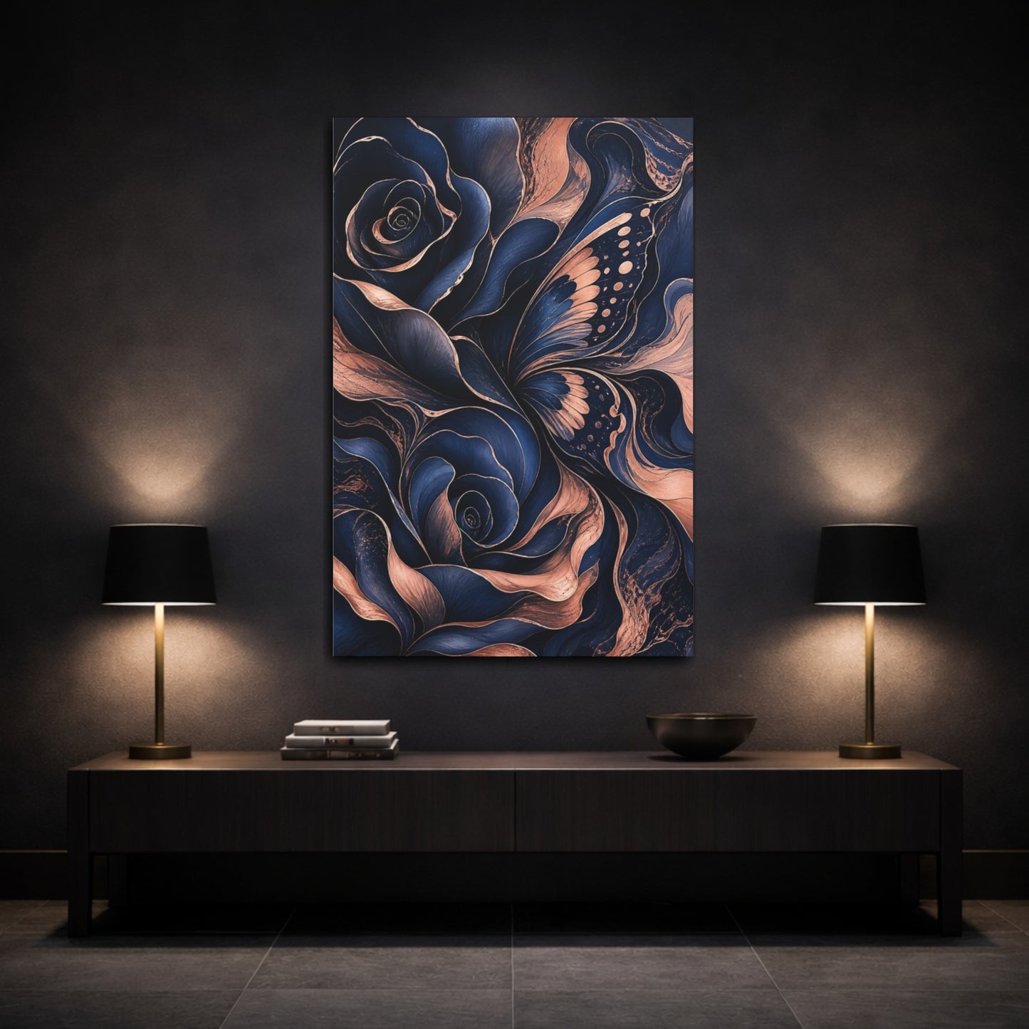 Mockup 3. Abstract Hidden Rose Wing shown as canvas print
