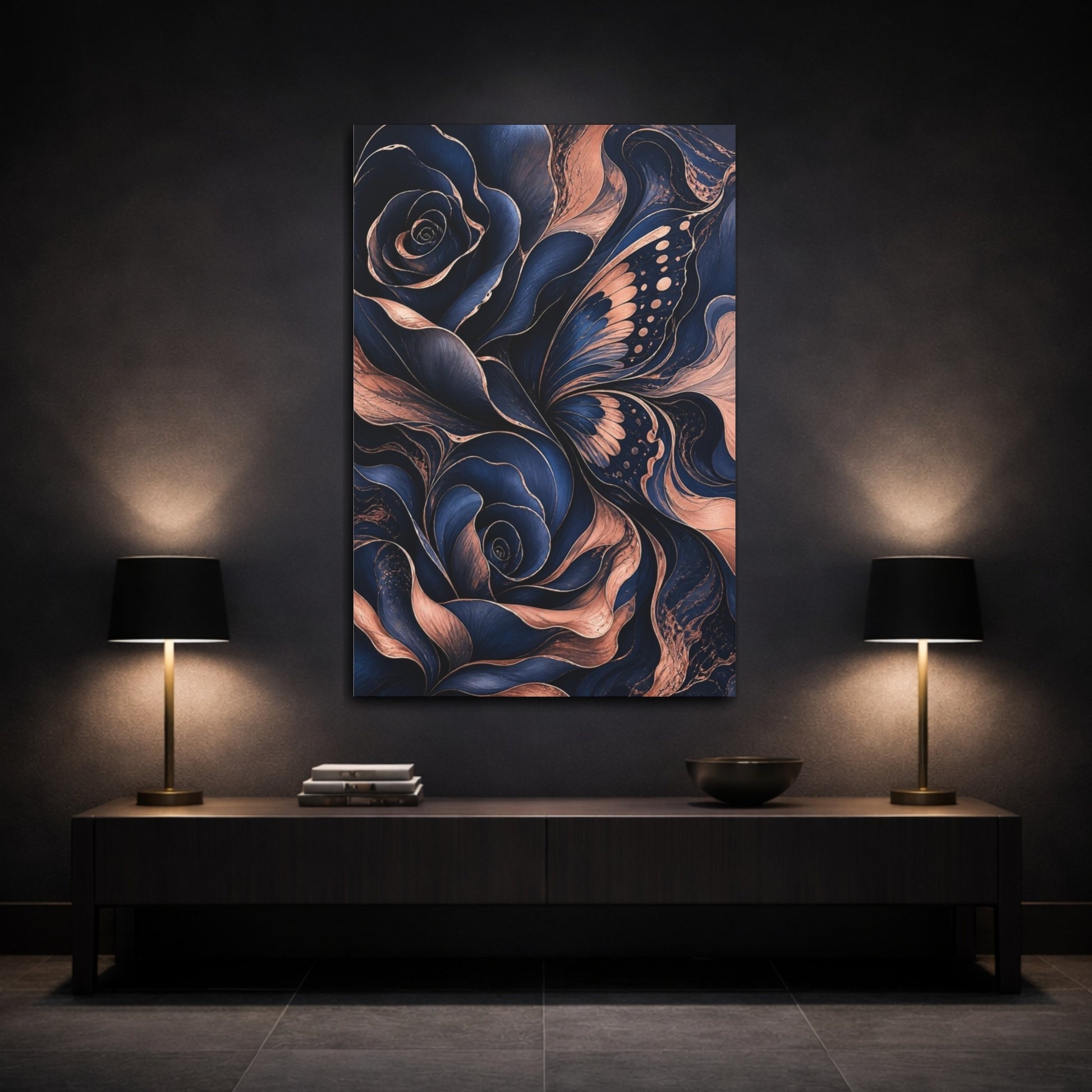 Mockup 3. Abstract Hidden Rose Wing shown as canvas print