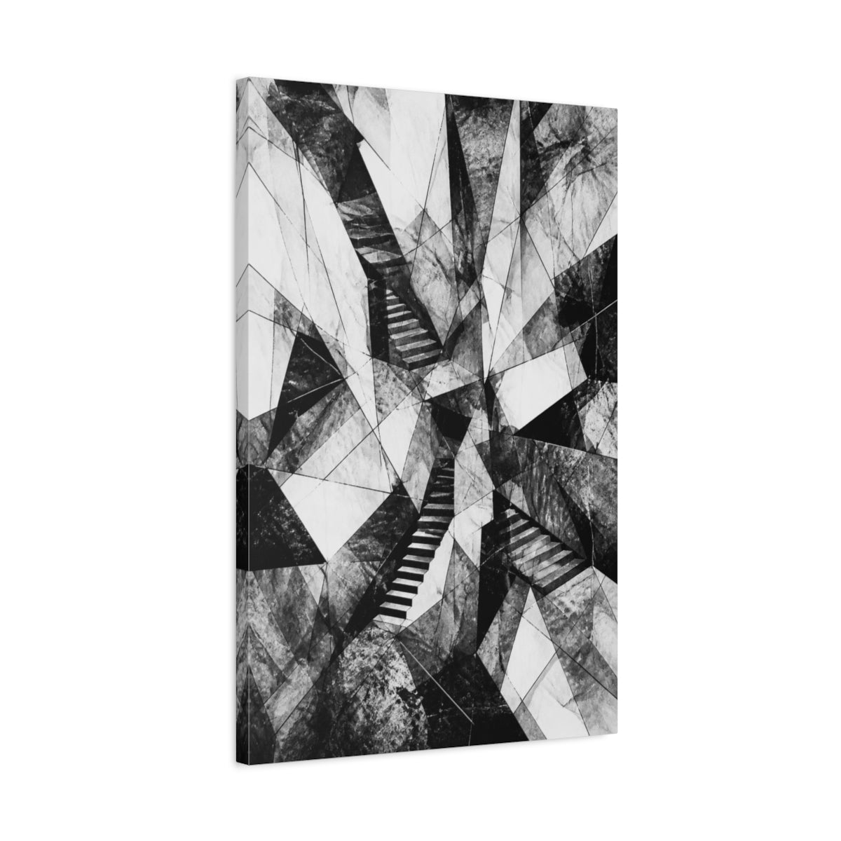 Side Mockup 2. Abstract Hidden Staircase shown as canvas print
