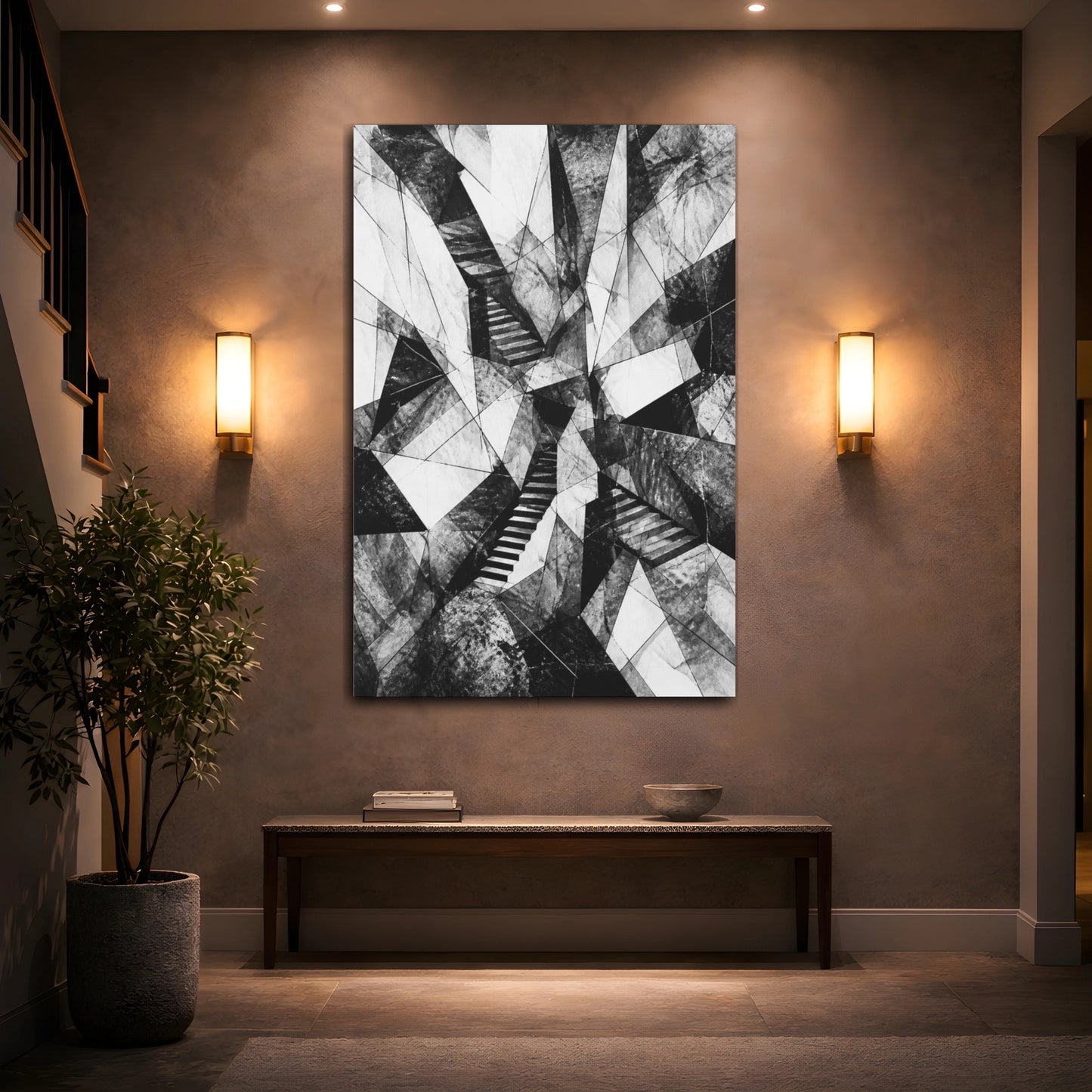 Mockup 2. Abstract Hidden Staircase shown as canvas print